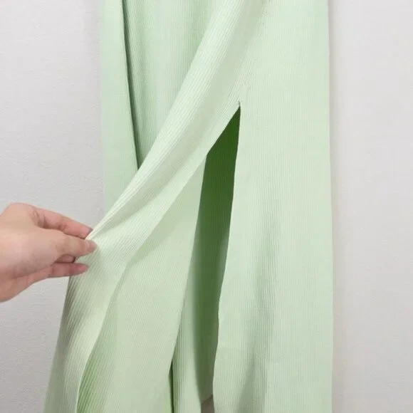 NWT Maje Ruche Tie Back Midi Dress 40 Vert L Ribbed Knit Stretch - Picture 8 of 15